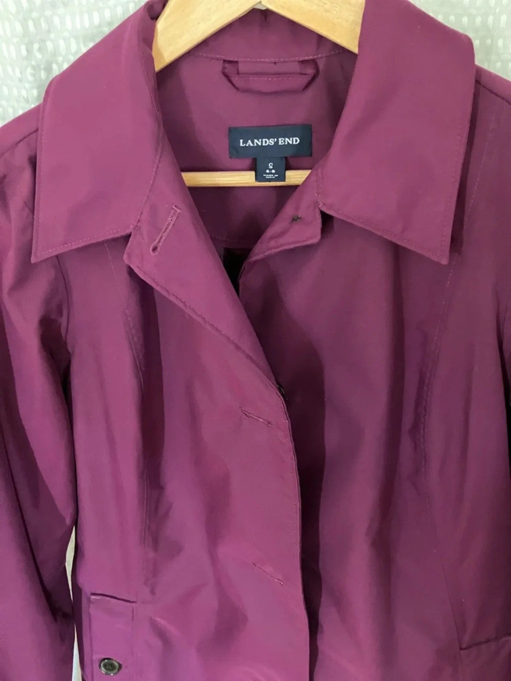 Lands' End Fuchsia Purple Spring Raincoat Trench Jacket Coat Small - Picture 10 of 16